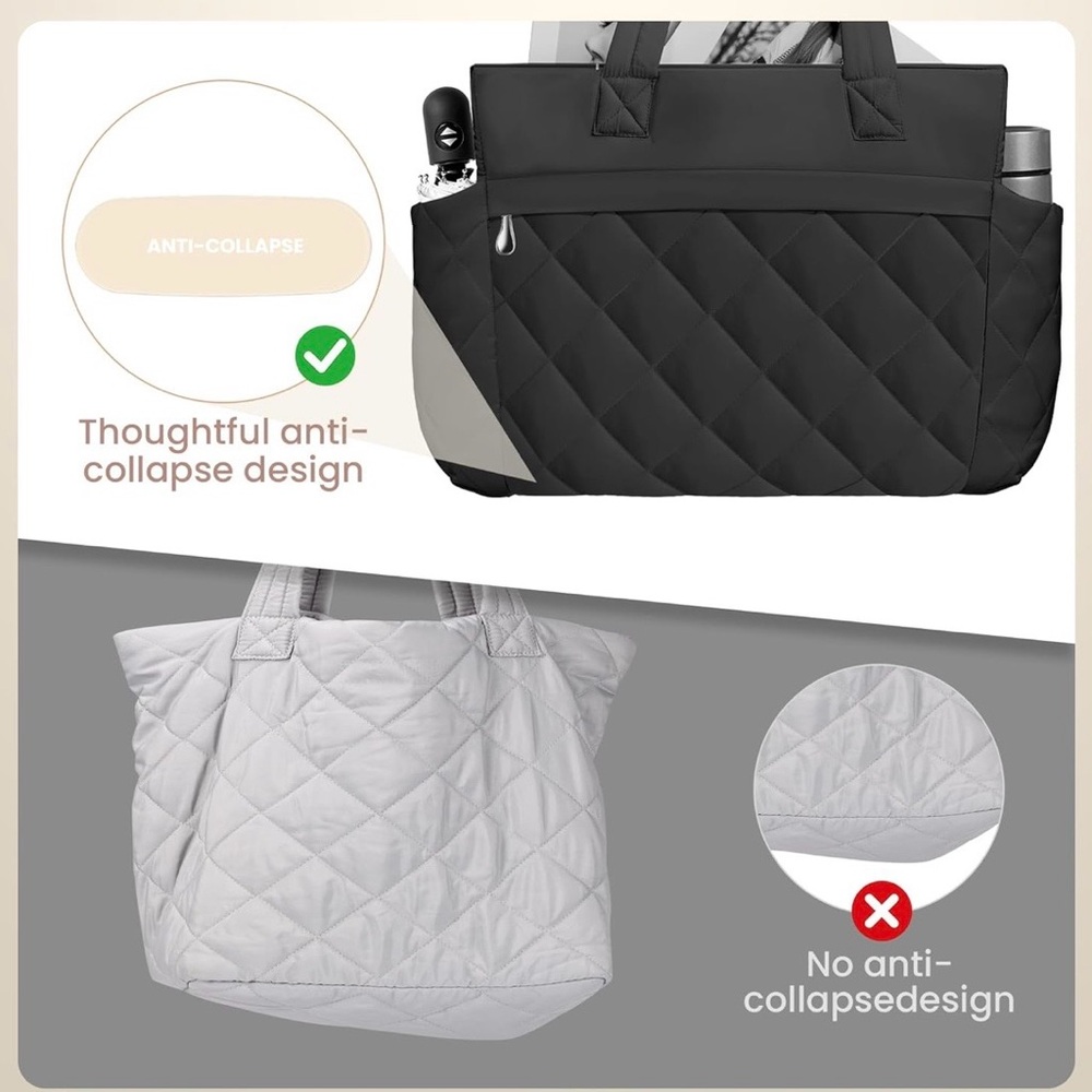 NEW TILYMOL Large Quilted Work Shoulder Tote Bag Ultra Lightweight for Travel - Picture 7 of 9